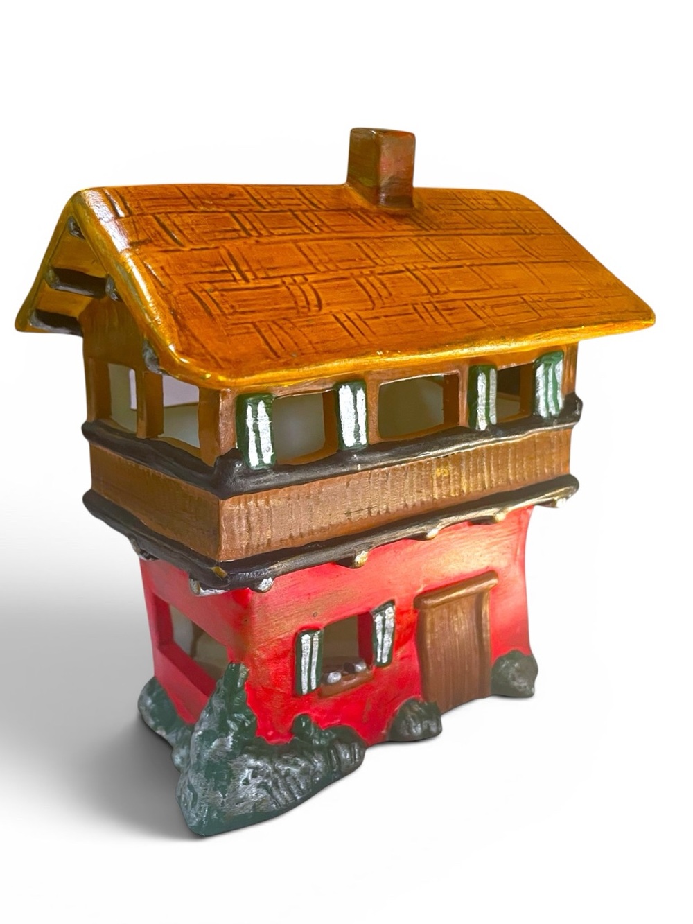 Vintage 1972 Ceramic Village Building Chalet Lodge 2 Story Christmas Hand glazed